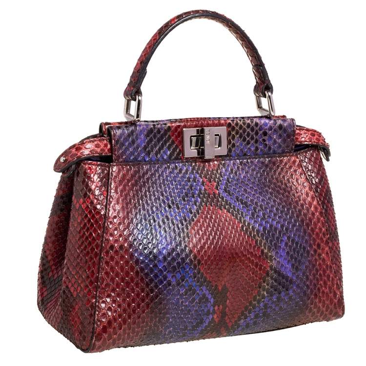 Pre Owned Fendi Multicolor Python Mini Peekaboo Top Handle Bag