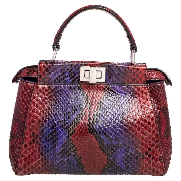 Pre Owned Fendi Multicolor Python Mini Peekaboo Top Handle Bag
