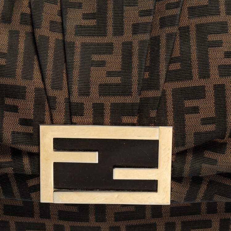 Pre Owned Fendi Tobacco Zucca Canvas and Patent Leather Mia Flap Shoulder Bag