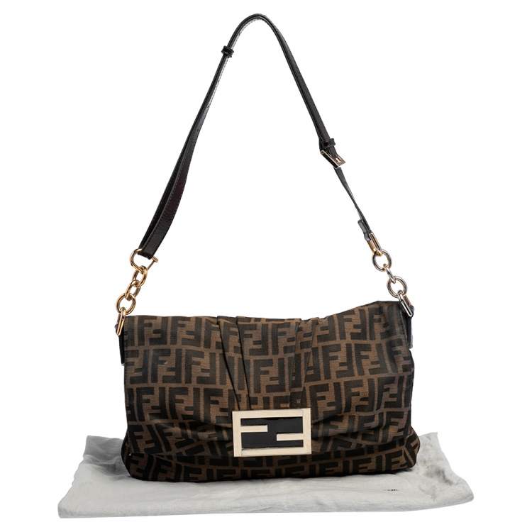 Pre Owned Fendi Tobacco Zucca Canvas and Patent Leather Mia Flap Shoulder Bag