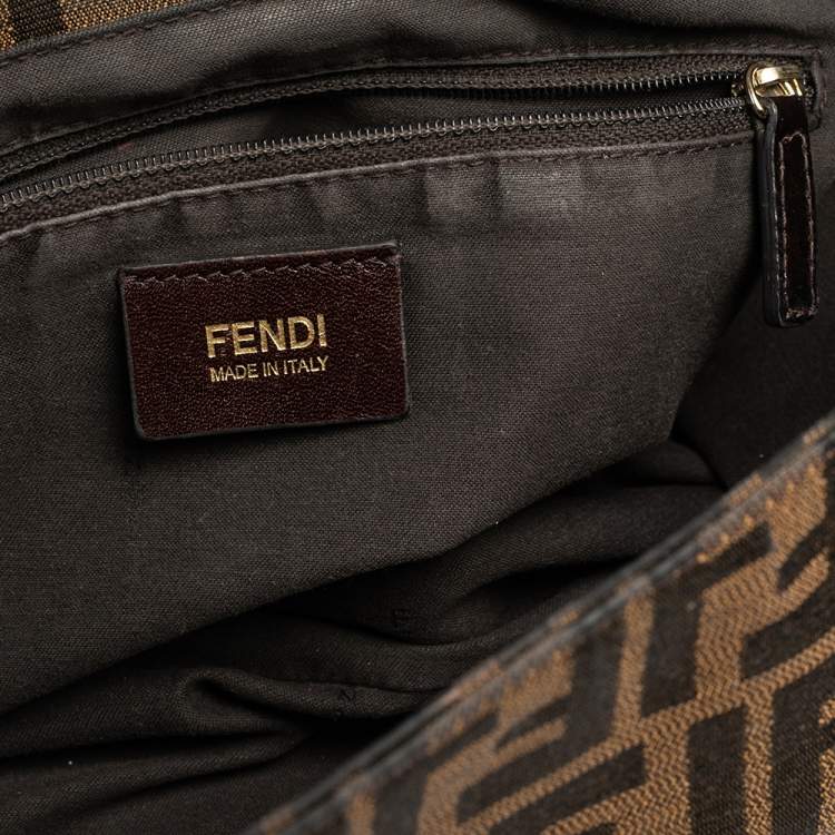 Pre Owned Fendi Tobacco Zucca Canvas and Patent Leather Mia Flap Shoulder Bag