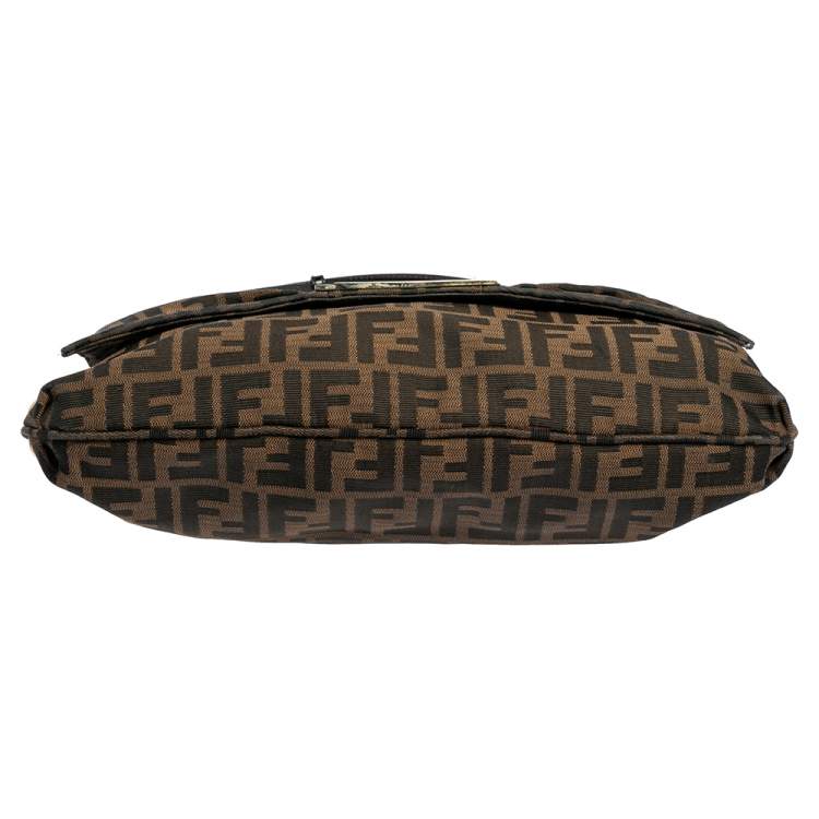 Pre Owned Fendi Tobacco Zucca Canvas and Patent Leather Mia Flap Shoulder Bag