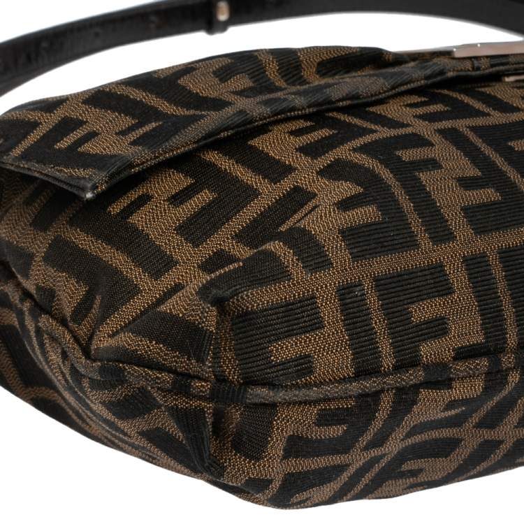 Pre Owned Fendi Tobacco Zucca Canvas and Patent Leather Mia Flap Shoulder Bag