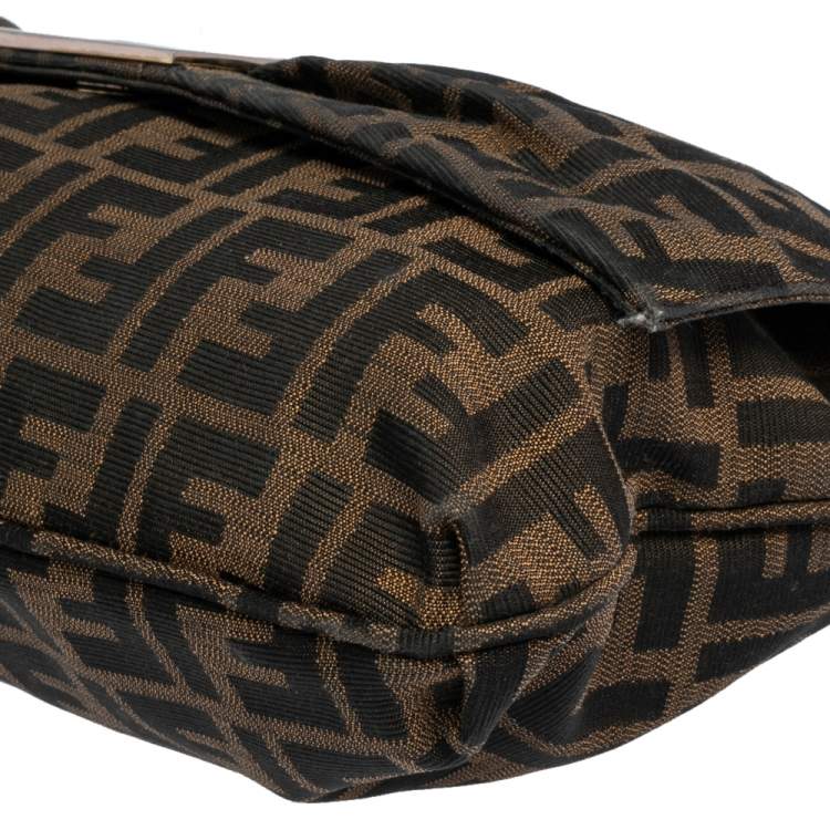 Pre Owned Fendi Tobacco Zucca Canvas and Patent Leather Mia Flap Shoulder Bag