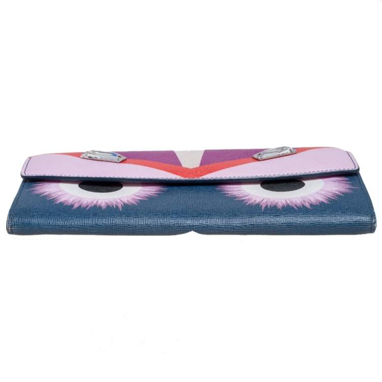 Pre Owned Fendi Multicolor Crystal Embellishment Leather Monster Continental Wallet