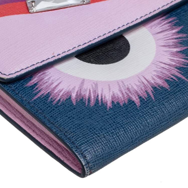 Pre Owned Fendi Multicolor Crystal Embellishment Leather Monster Continental Wallet