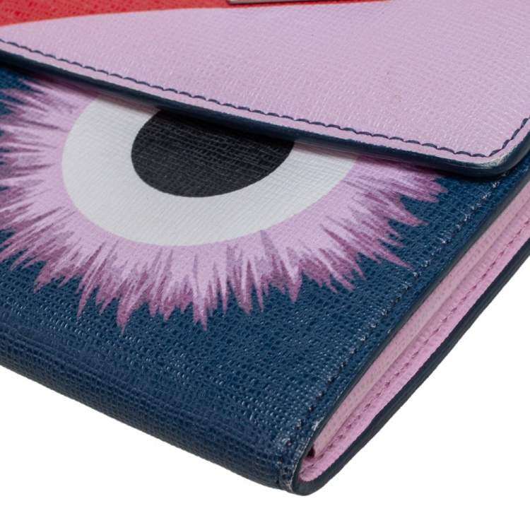 Pre Owned Fendi Multicolor Crystal Embellishment Leather Monster Continental Wallet