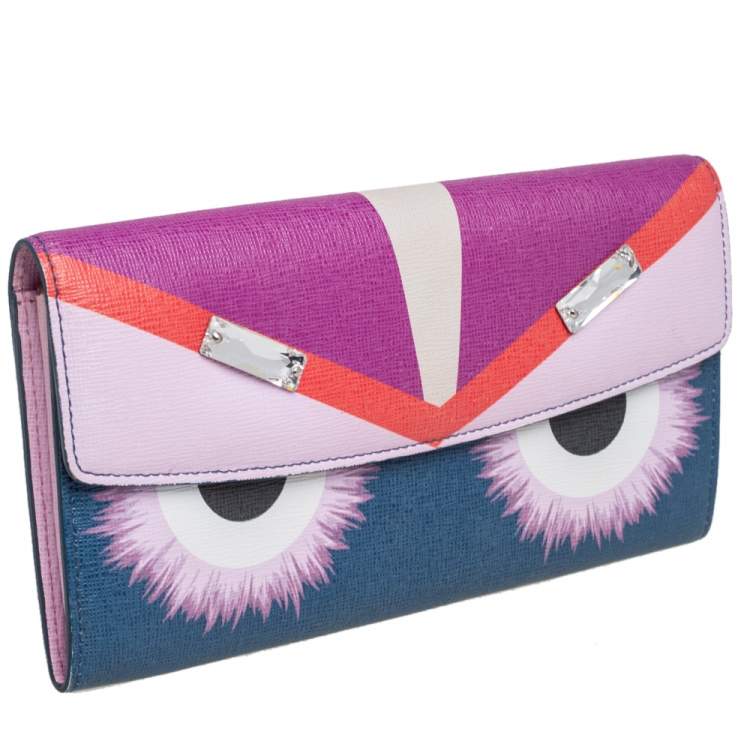 Pre Owned Fendi Multicolor Crystal Embellishment Leather Monster Continental Wallet