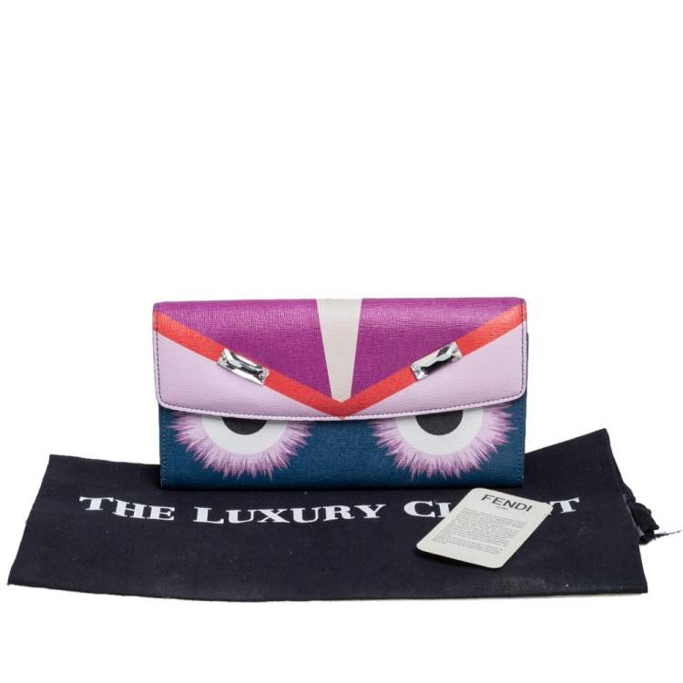Pre Owned Fendi Multicolor Crystal Embellishment Leather Monster Continental Wallet