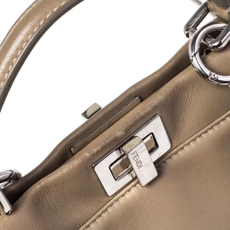 Pre Owned Fendi Beige Leather Mini Peekaboo Top Handle Bag
