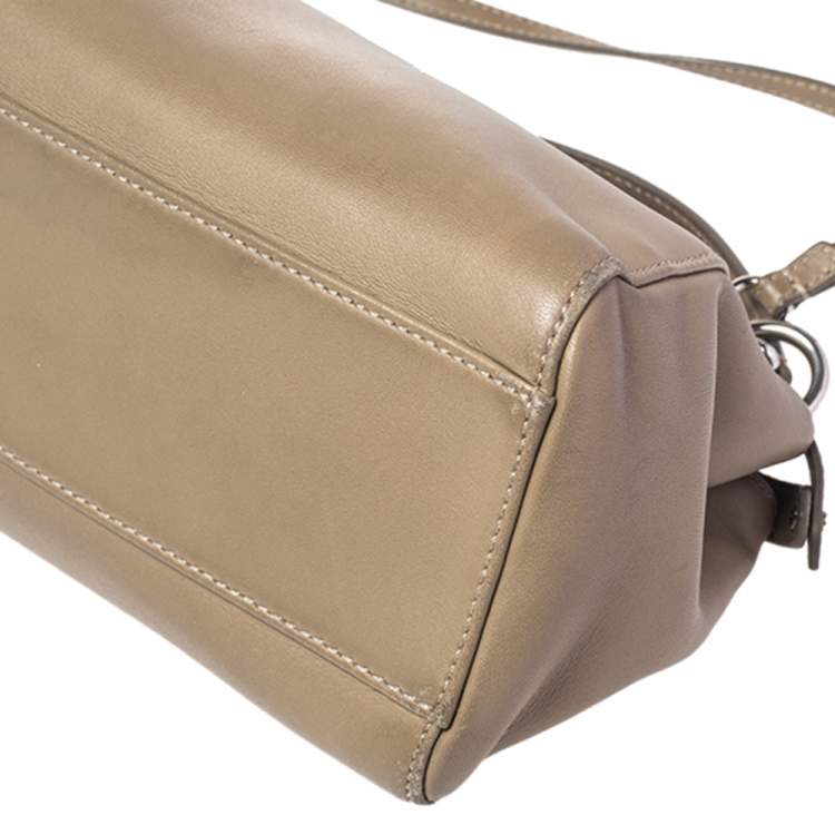 Pre Owned Fendi Beige Leather Mini Peekaboo Top Handle Bag