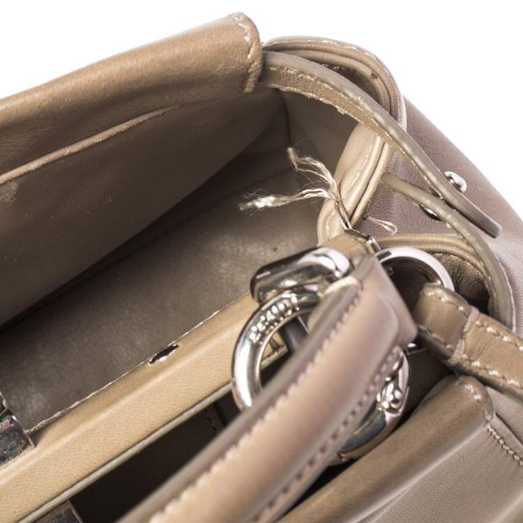 Pre Owned Fendi Beige Leather Mini Peekaboo Top Handle Bag