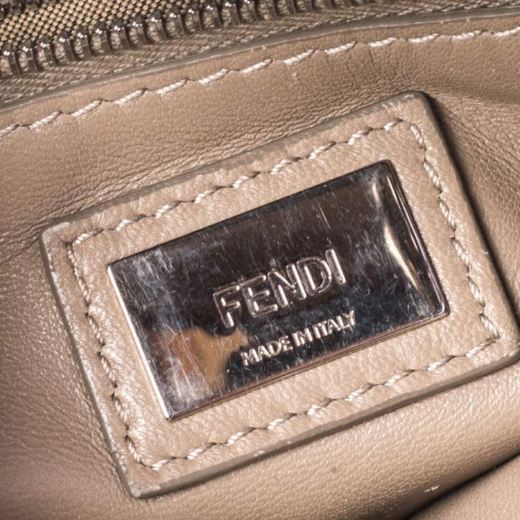 Pre Owned Fendi Beige Leather Mini Peekaboo Top Handle Bag