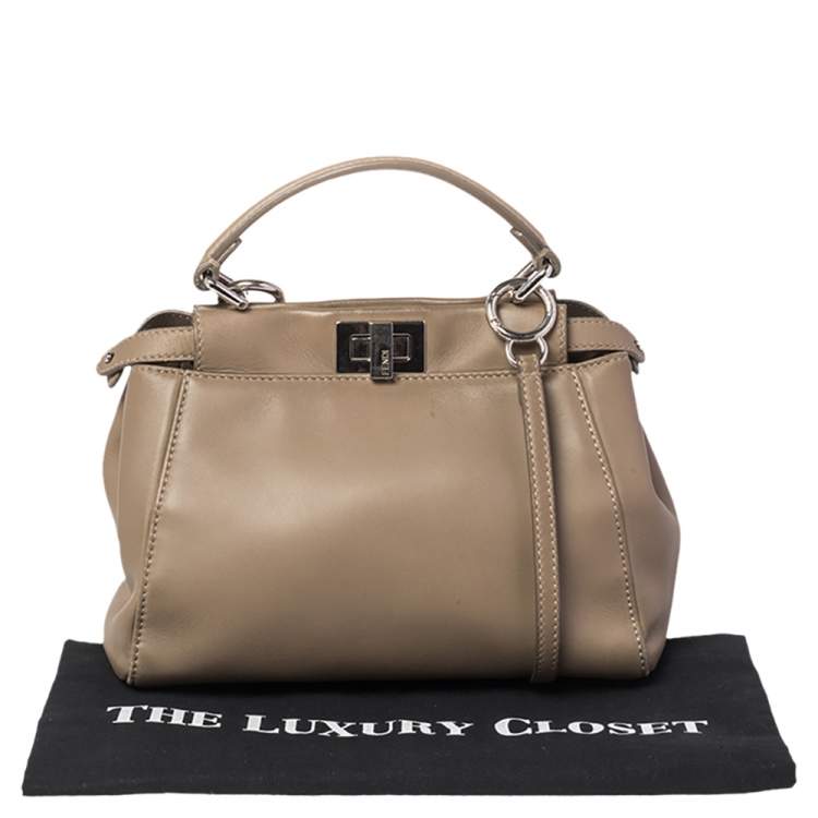 Pre Owned Fendi Beige Leather Mini Peekaboo Top Handle Bag