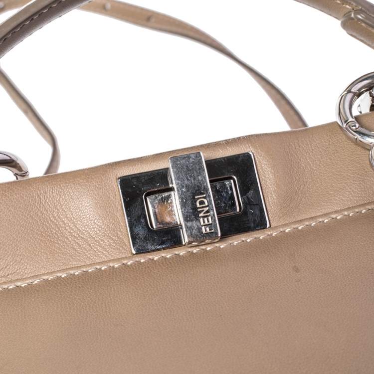 Pre Owned Fendi Beige Leather Mini Peekaboo Top Handle Bag