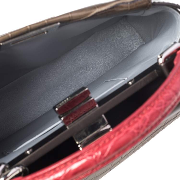 Pre Owned Fendi Brown/Red Crocodile Mini Peekaboo Top Handle Bag