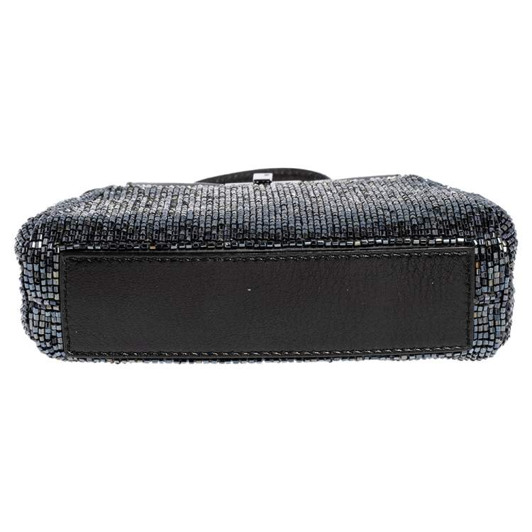 Pre Owned Fendi Black Beaded and Leather Micro Peekaboo Crossbody Bag