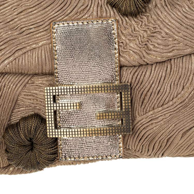 Pre Owned Fendi Brown/Gold Fabric Baguette Bag