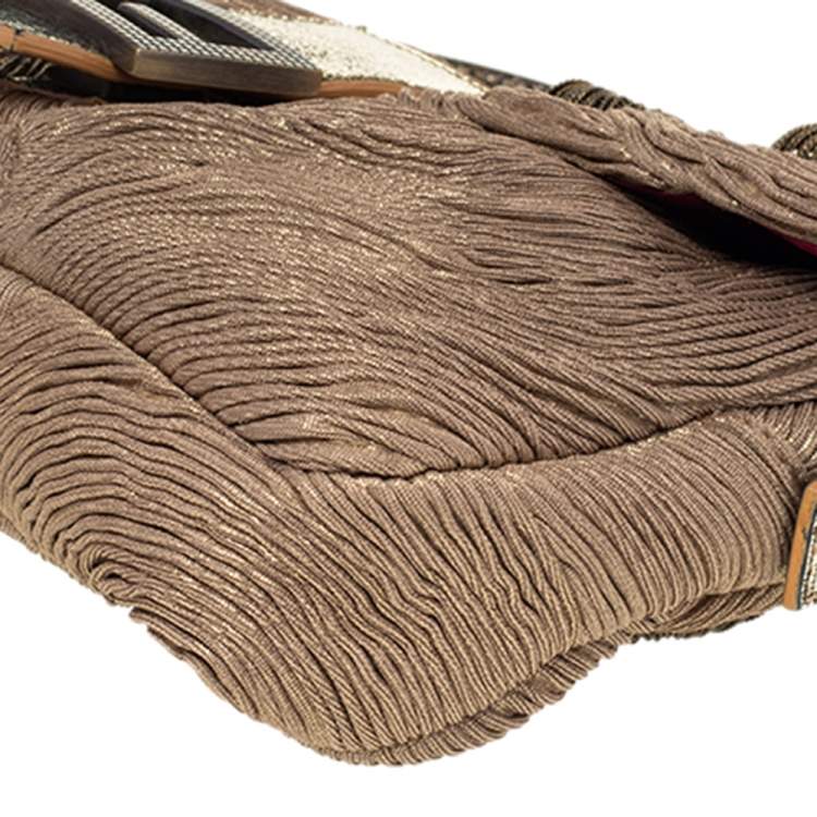 Pre Owned Fendi Brown/Gold Fabric Baguette Bag