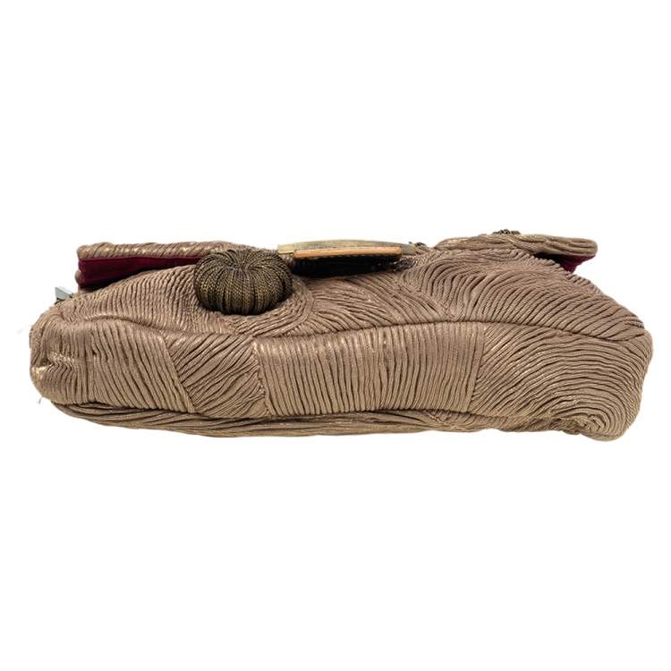 Pre Owned Fendi Brown/Gold Fabric Baguette Bag