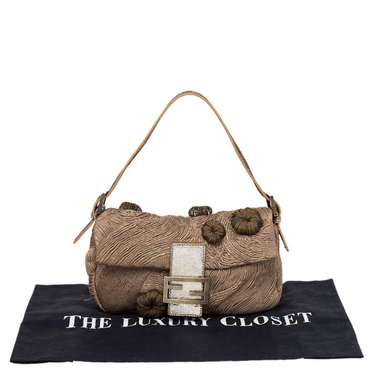Pre Owned Fendi Brown/Gold Fabric Baguette Bag
