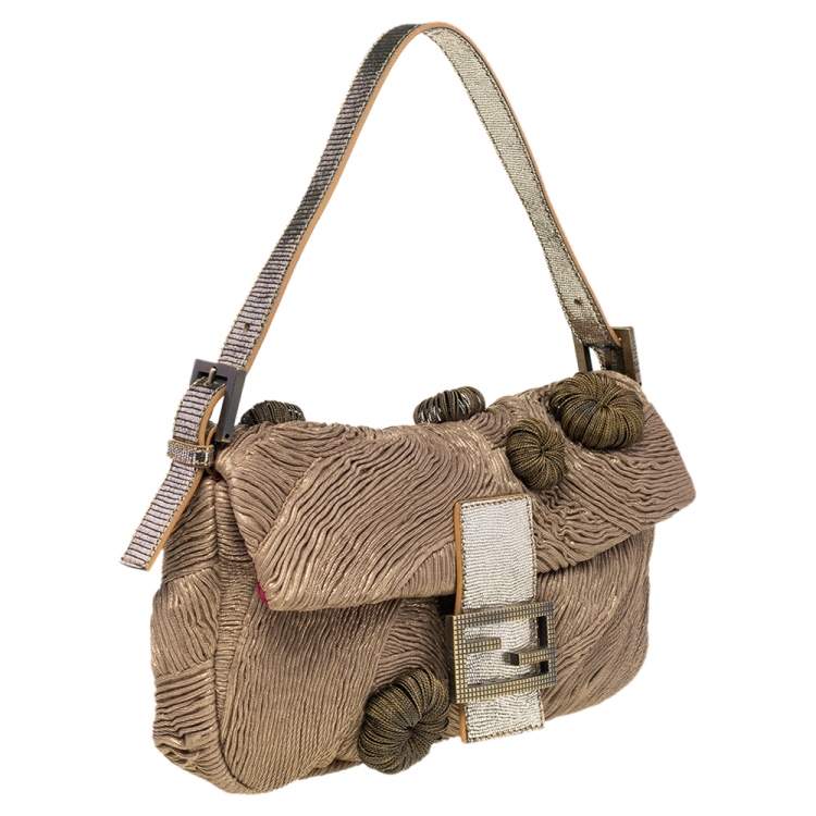 Pre Owned Fendi Brown/Gold Fabric Baguette Bag