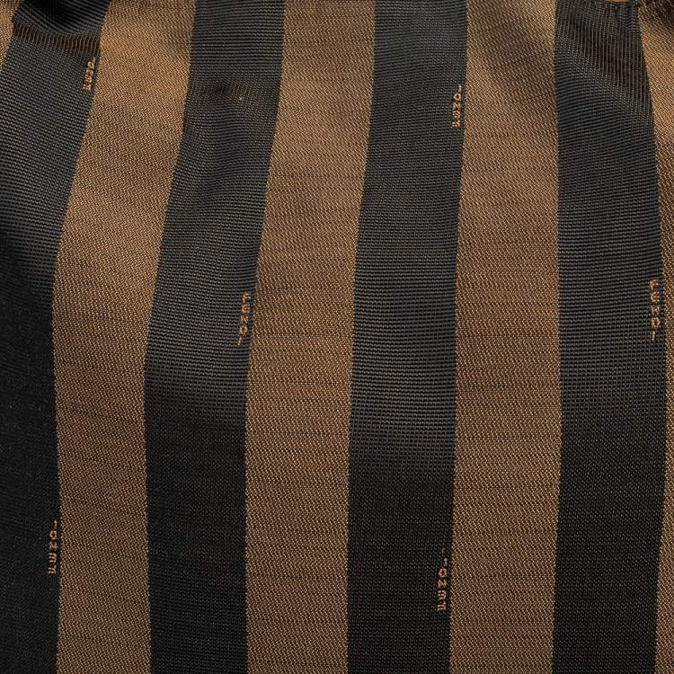 Pre Owned Fendi Tobacco/Red Canvas and Leather Large Pequin Striped Hobo
