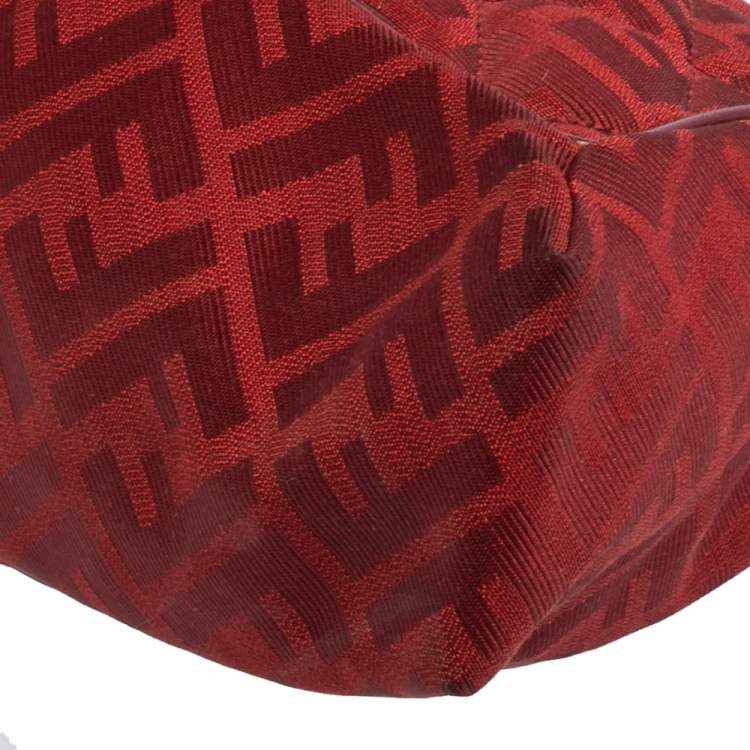 Pre Owned Fendi Red Quilted Zucca Canvas and Leather Maxi Baguette Flap Shoulder Bag