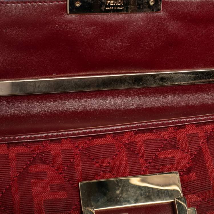 Pre Owned Fendi Red Quilted Zucca Canvas and Leather Maxi Baguette Flap Shoulder Bag