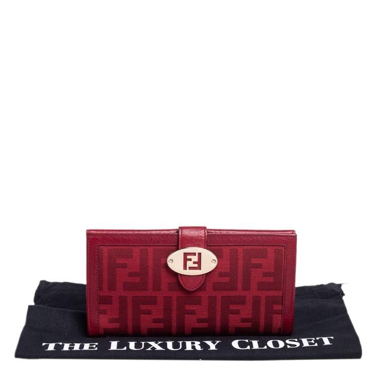 Pre Owned Fendi Red Zucca Canvas and Leather Flap Continental Wallet