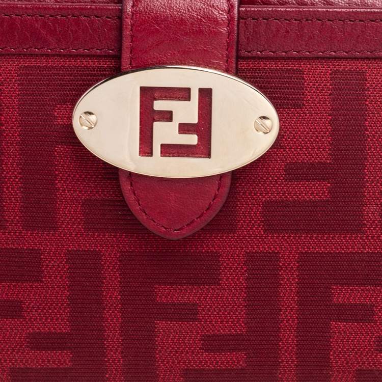 Pre Owned Fendi Red Zucca Canvas and Leather Flap Continental Wallet