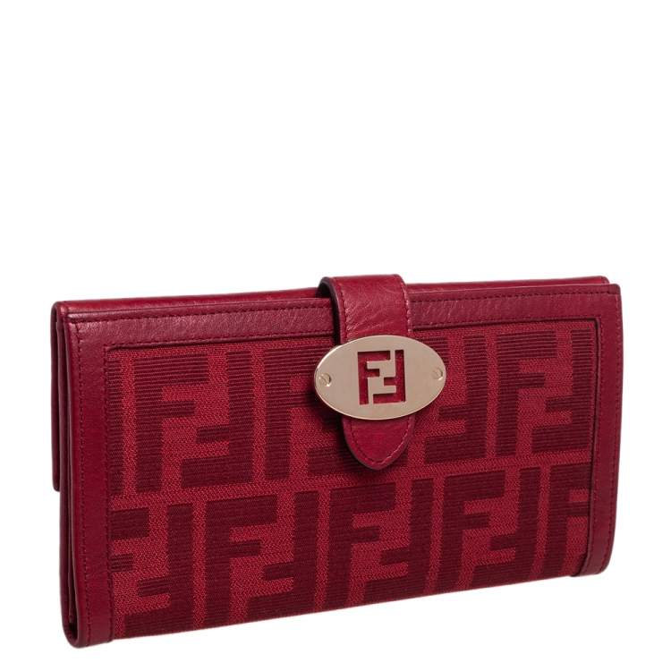 Pre Owned Fendi Red Zucca Canvas and Leather Flap Continental Wallet