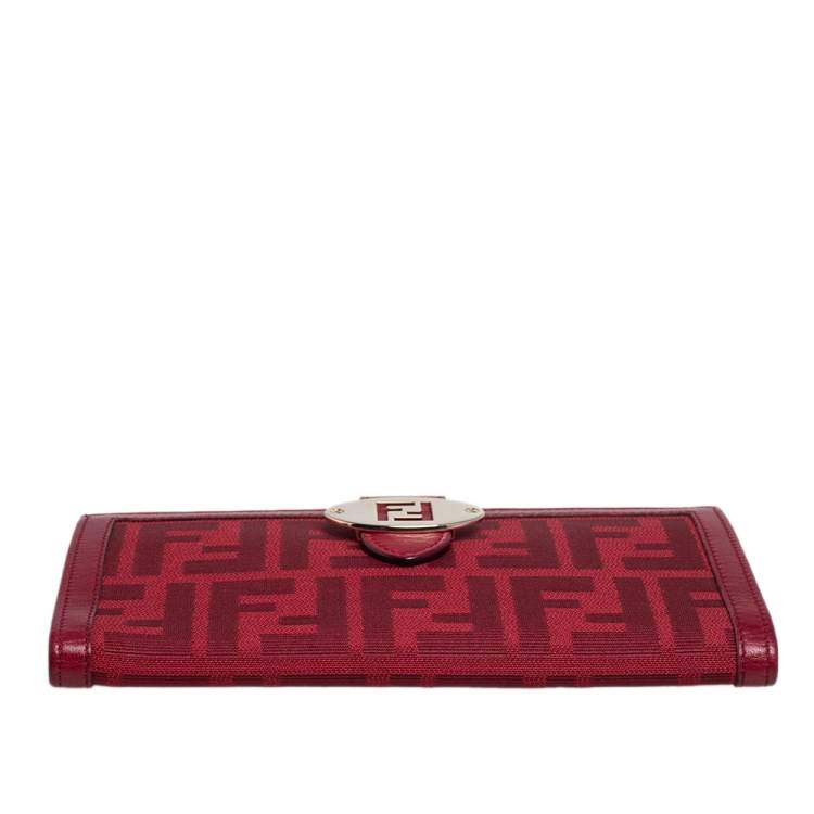 Pre Owned Fendi Red Zucca Canvas and Leather Flap Continental Wallet
