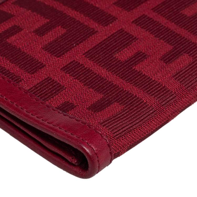 Pre Owned Fendi Red Zucca Canvas and Leather Flap Continental Wallet
