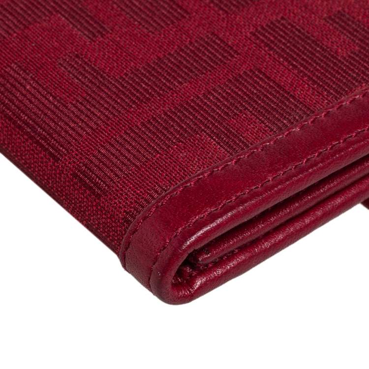 Pre Owned Fendi Red Zucca Canvas and Leather Flap Continental Wallet