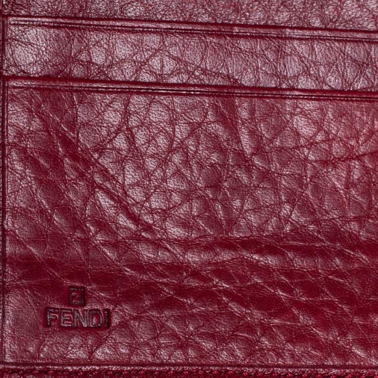 Pre Owned Fendi Red Zucca Canvas and Leather Flap Continental Wallet