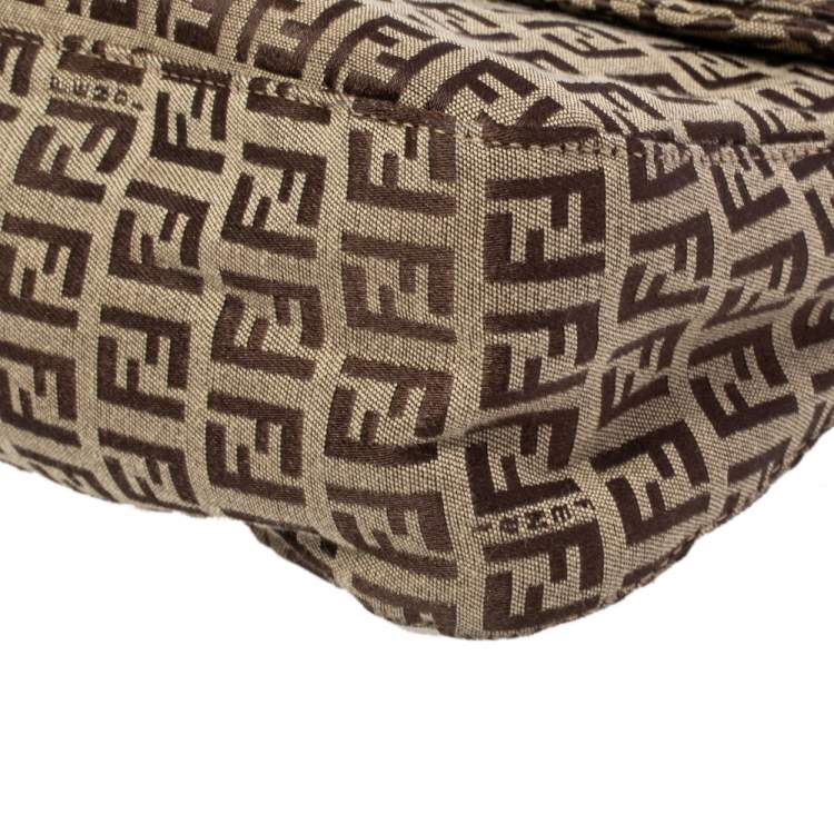 Pre Owned Fendi Beige/Brown Zucchino Canvas and Leather Mama Baguette Bag