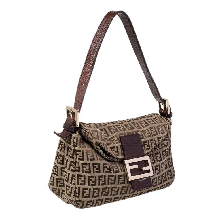 Pre Owned Fendi Beige/Brown Zucchino Canvas and Leather Mama Baguette Bag