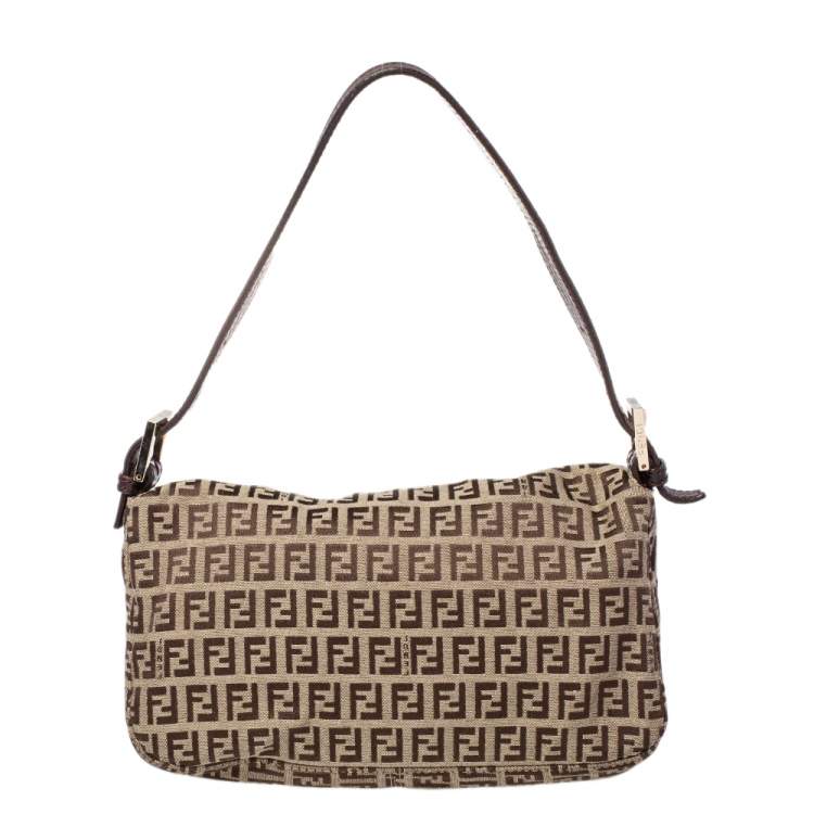 Pre Owned Fendi Beige/Brown Zucchino Canvas and Leather Mama Baguette Bag