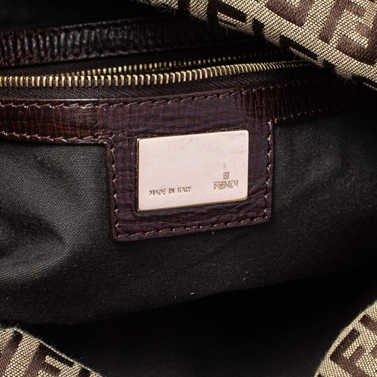 Pre Owned Fendi Beige/Brown Zucchino Canvas and Leather Mama Baguette Bag