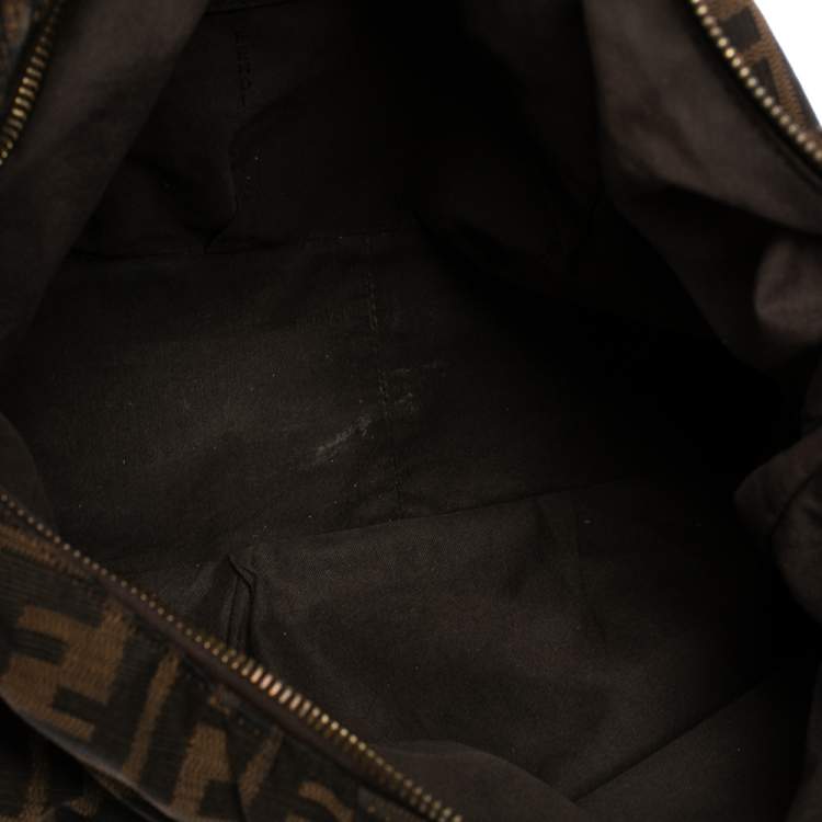 Pre Owned Fendi Tobacco Zucca Canvas and Patent Leather Mia Hobo