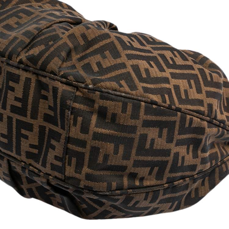 Pre Owned Fendi Tobacco Zucca Canvas and Patent Leather Mia Hobo