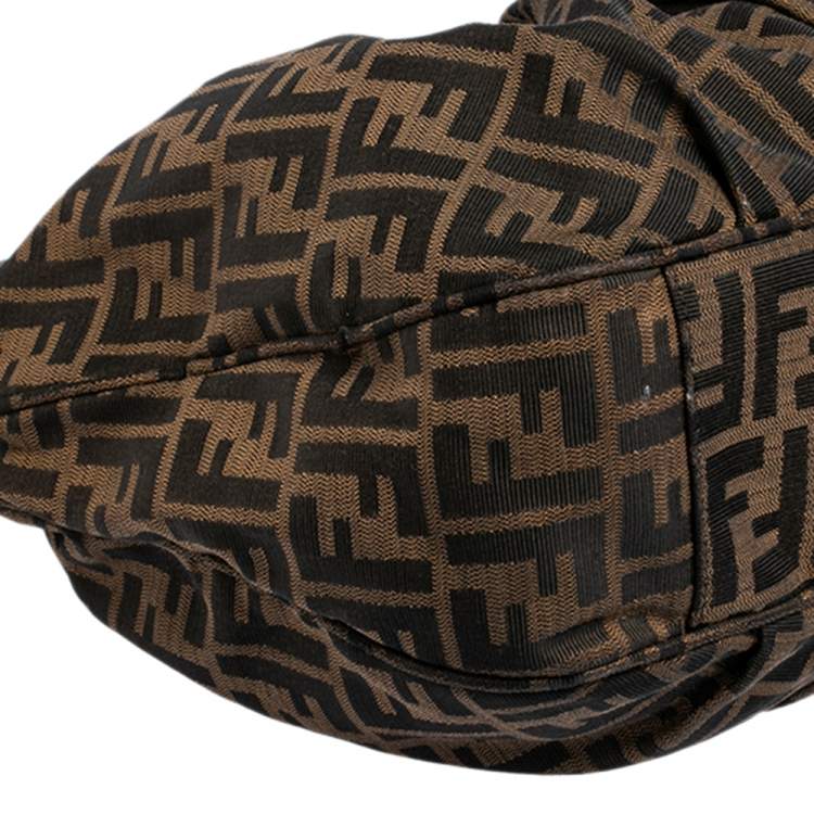 Pre Owned Fendi Tobacco Zucca Canvas and Patent Leather Mia Hobo