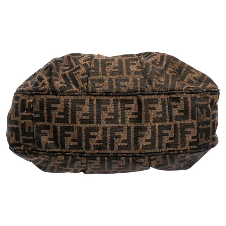 Pre Owned Fendi Tobacco Zucca Canvas and Patent Leather Mia Hobo