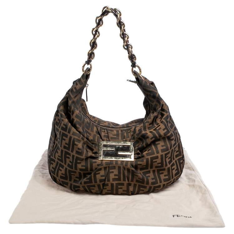 Pre Owned Fendi Tobacco Zucca Canvas and Patent Leather Mia Hobo