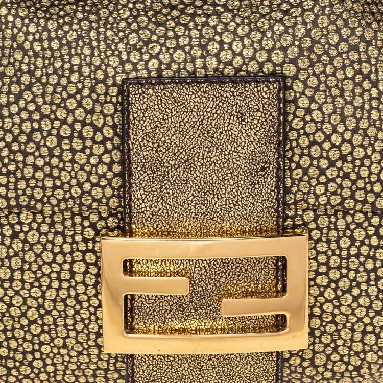 Pre Owned Fendi Metallic Gold Brocade Fabric Baguette Bag