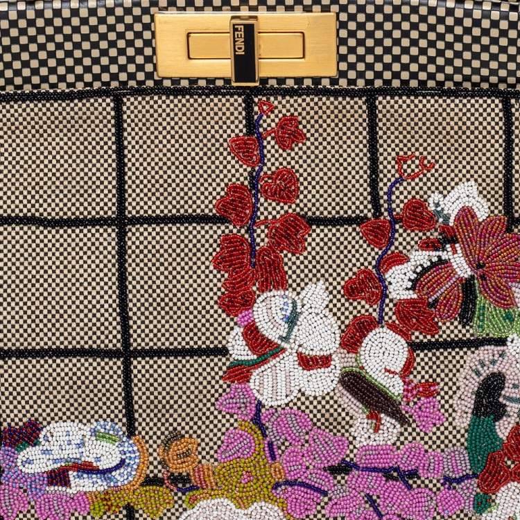 مملوكة مسبقًا Fendi Multicolor Canvas And Leather Embroidered Peekaboo Top Handle Bag