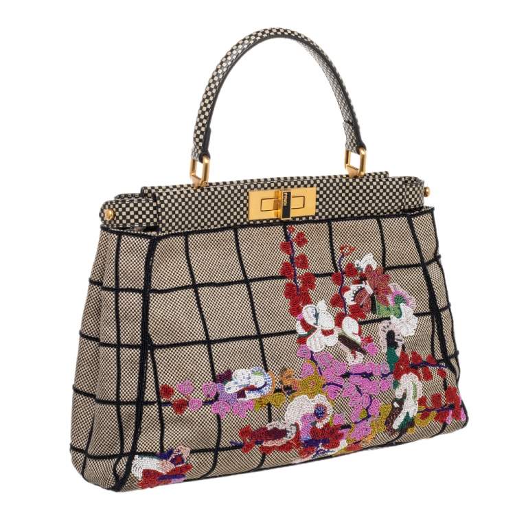 مملوكة مسبقًا Fendi Multicolor Canvas And Leather Embroidered Peekaboo Top Handle Bag