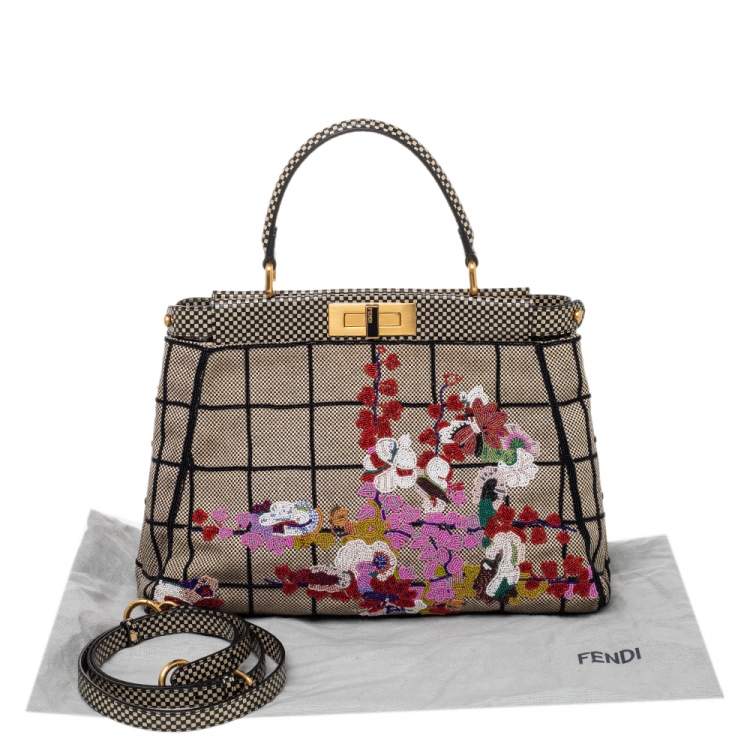 مملوكة مسبقًا Fendi Multicolor Canvas And Leather Embroidered Peekaboo Top Handle Bag