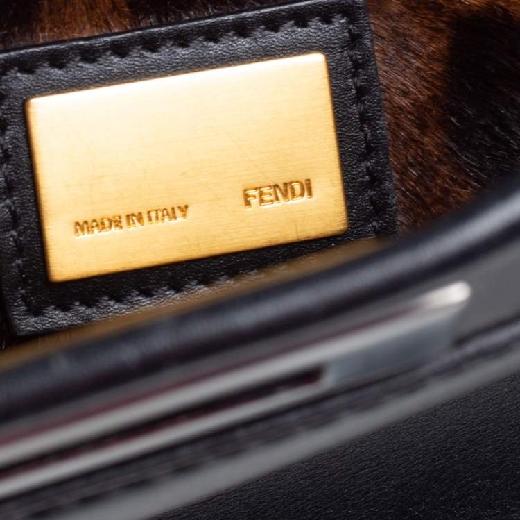 Pre Owned Fendi Black Leather Medium Peekaboo Top Handle Bag